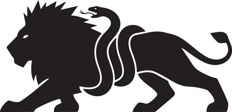 crawling snake lion  silhouette vector icon illustration with white background