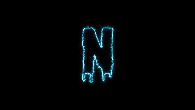 Animated Letter N Glowing Blue Electric Light Motion Graphic