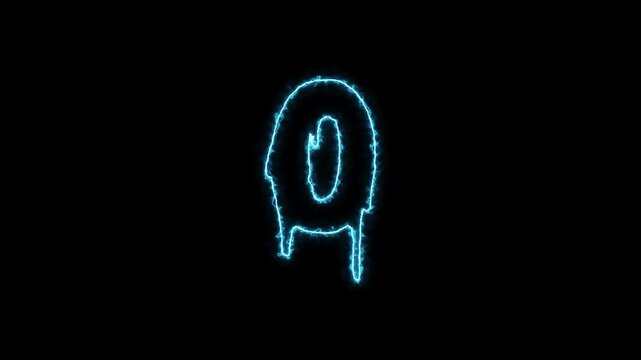 Glowing Cyan Electric Plasma Letter O Typography Animation