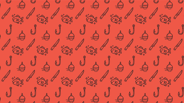 Fishing doodle vector pattern design