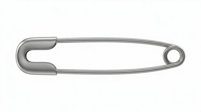 Silver metal safety pin with split ends and wire loop isolated on white background