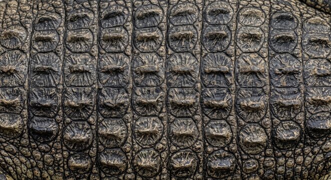 Detailed close up texture of rough crocodile skin scales in natural brown tones alligator