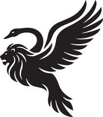 Fototapeta premium flying swan lion silhouette vector icon illustration with white background