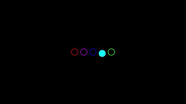 Loading Animation 5 Circle Dot Colorful Bounce From Stroke To Fill Loop Transparent Background. Perfect For UI or Overlay Video Element.