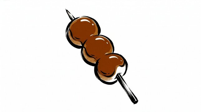 Sketch illustration of mitarashi dango on a skewer