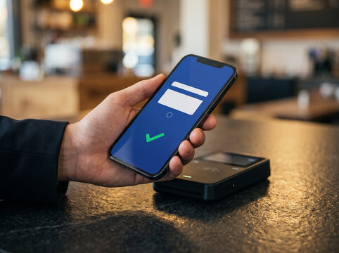 Successful Contactless Mobile Payment With Smartphone and POS Terminal for Digital Wallet, Secure Transaction and Cashless Checkout