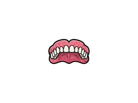 Colorful Cartoon Dentures With Pink Gums And Bright White Teeth, Friendly Removable Dental Prosthesis Design For Oral Care Education And Dentistry, Playful Healthcare Vector Illustration
