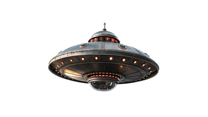 Metallic silver retro UFO spaceship toy model isolated on transparent background © Ramsey