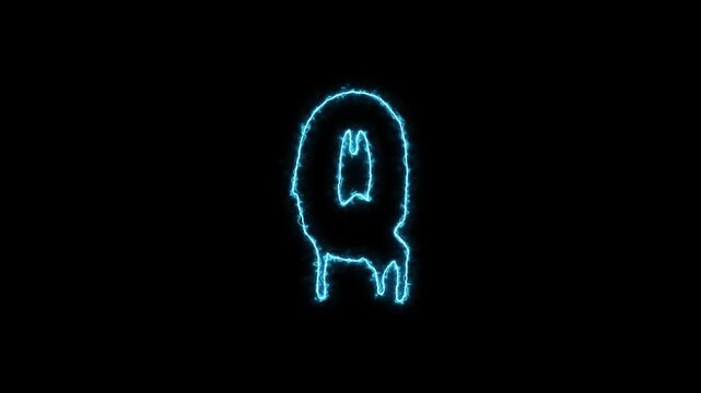 Abstract Cyan Glowing Lightning Letter Q Motion Design Video