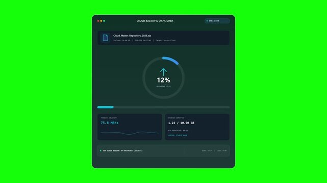 Clean glassmorphism cloud backup and storage interface mockup with dynamic progress meter UI