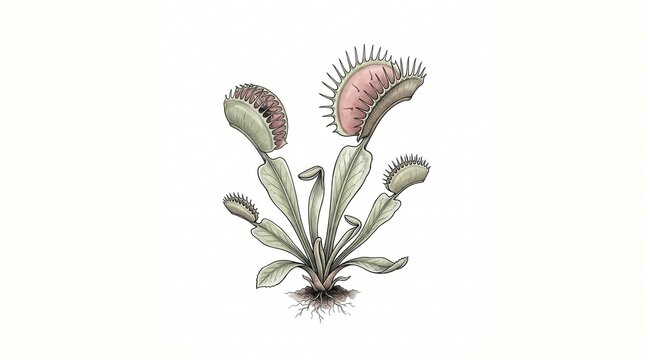 Venus Flytrap Botanical Illustration in Ink and Watercolor