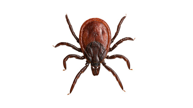 Brown deer tick with eight legs and shiny exoskeleton