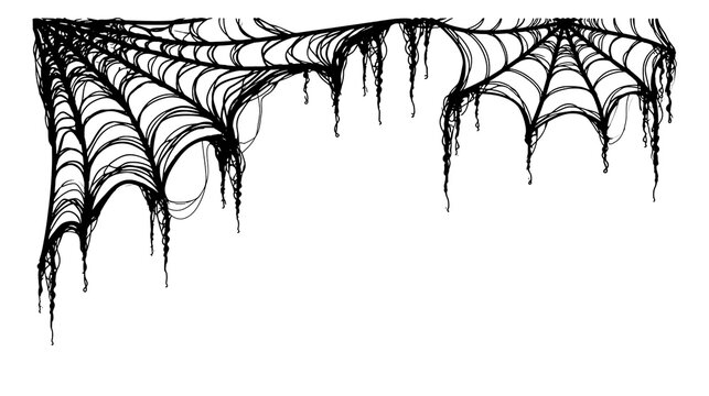 Black hanging spider web corner decoration with thin silk threads