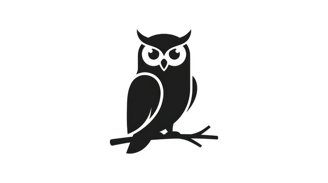 Stylized silhouette owl perched on branch vector graphic