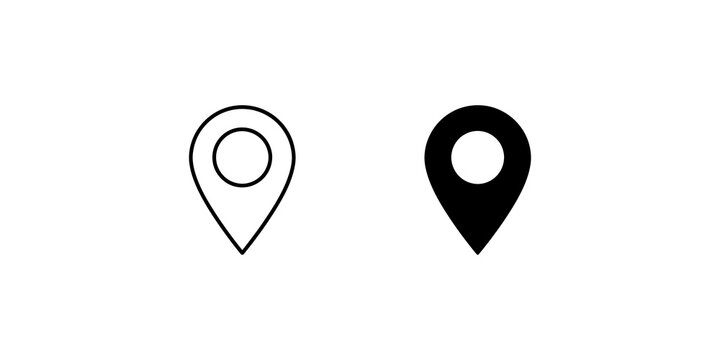 Black and white location pin line and glyph icon design vector.