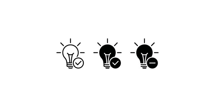 Light bulb icons with check mark and minus sign.