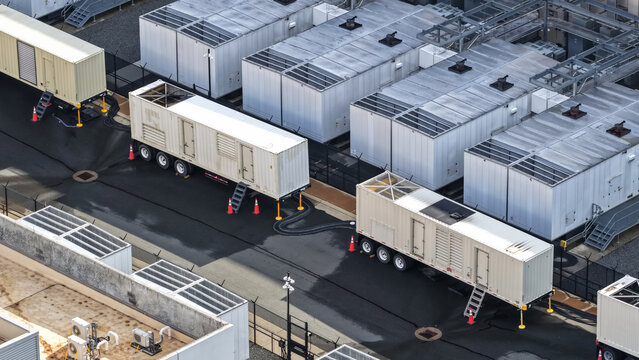 Industrial Data center facility receiving fuel from truck generators in Ashburn, Virginia