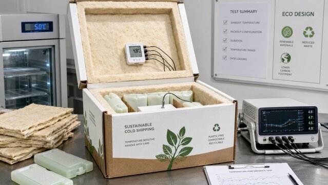Development of a sustainable cold shipping solution for perishable goods using eco-friendly materials and advanced temperature monitoring for improved efficiency