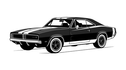 Fototapeta premium Black Classic Muscle Car Side View with Clean Automotive Line Art