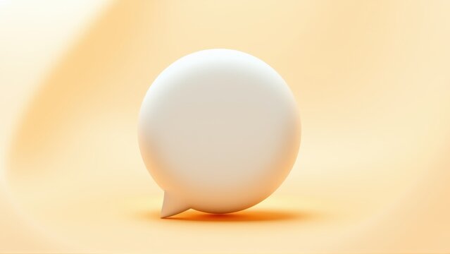 White speech bubble sits softly against warm gradient background. Minimalist design, simple form, clean aesthetic. Focus on communication concept.