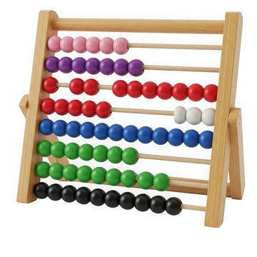 Wooden abacus with colorful beads arranged in a frame isolated on transparent background