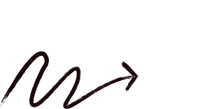 Hand drawn black scribble arrow pointing to the right on a white background