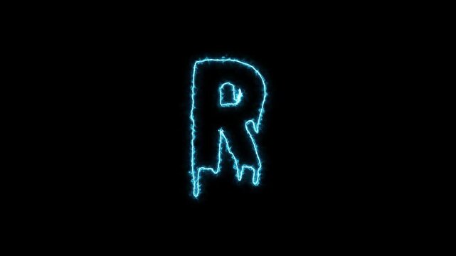 Animated Glowing Electric Letter R Neon Cyan Energy Loop