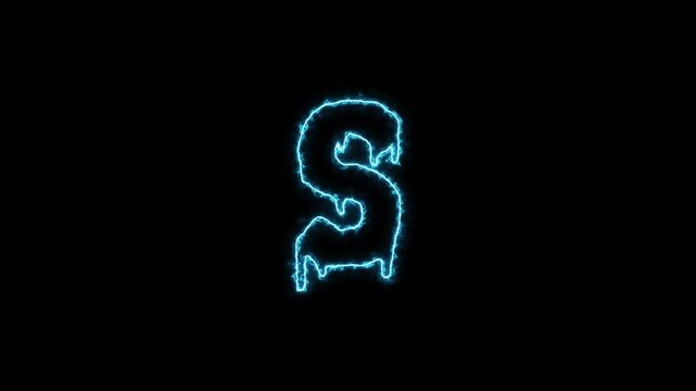 Electric Current Glowing Letter S Animation on Black Background