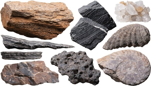 Assorted natural sedimentary and metamorphic rocks collection