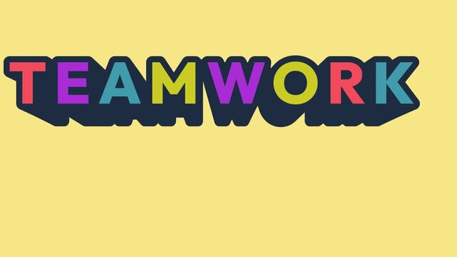 Motion graphic of the word teamwork changing color with a pivot movement
