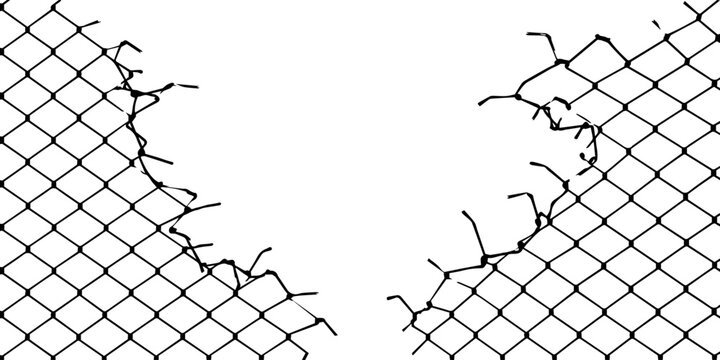 Barbed Wire Fence with Metal Chainlink Mesh Pattern, Security Barrier and Protective Wire Wall Design for Prison, Safety, Freedom and Industrial Background Concepts