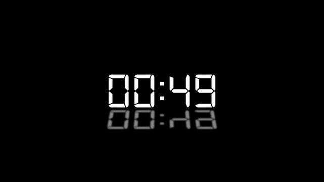 1 Minute countdown animation on black background. analog clock icon animated video.