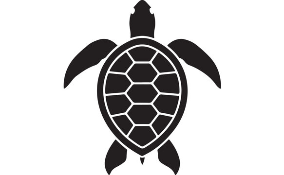 Minimalist black sea turtle vector silhouette from top view on white background