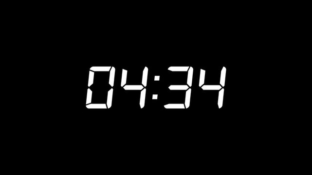Countdown Digital Clock Animation 5 minute to 0 second. minute stopwatch , analog clock icon animation.