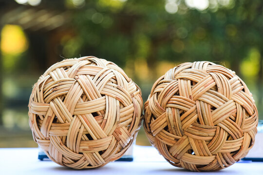 Handmade natural rattan wicker ball, traditional Asian sepak takraw sport equipment