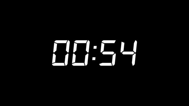 Countdown Digital Clock Animation 1 minute to 0 second. minute stopwatch , analog clock icon animation.