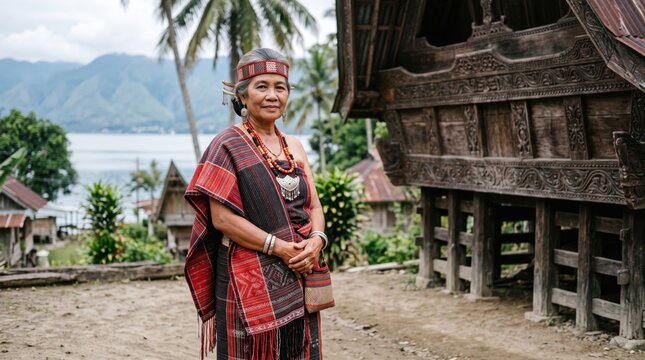 WOMAN WEARING ULOS &mdash; BATAK, NORTH SUMATRA