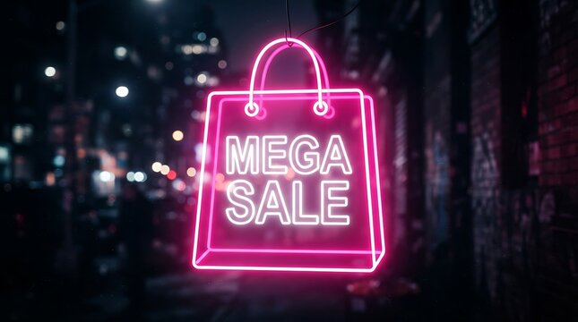 Neon mega sale shopping bag sign