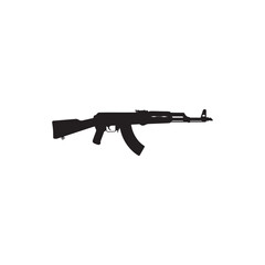 Fototapeta premium Black kalashnikov assault rifle silhouette vector illustration on white backgroundAdobe Illustrator Artwork