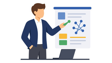 Obraz premium Businessman Presenting Network Diagram on Transparent Screen