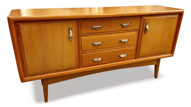 Curved front light oak mid-century modern sideboard.