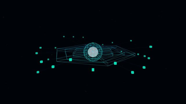 Cinematic 3D animation of a futuristic cyber security firewall protecting a digital data core with glowing hexagonal shields and secure cryptographic matrices.