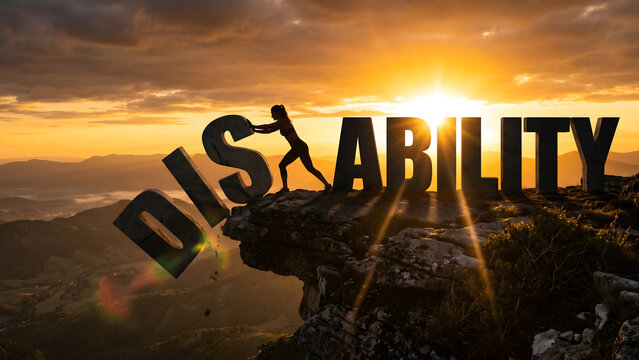 Woman Pushing Away The Negative Prefix To Reveal Her Inner Ability On A Beautiful Mountain Sunset