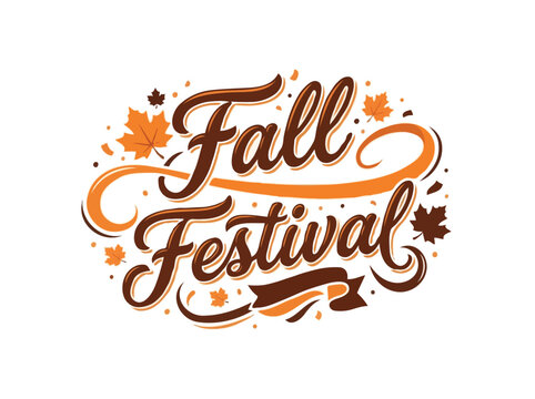 Fall Festival Calligraphy Lettering Logo Design with Autumn Leaves Vector
.