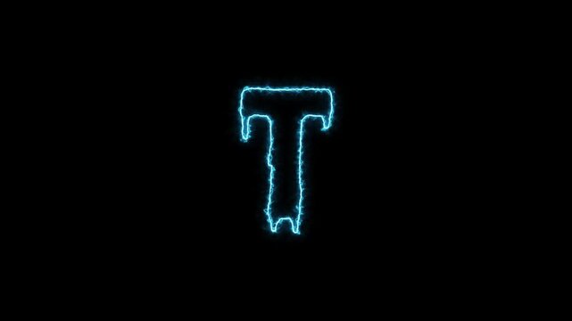 Electric Current Glowing Letter T Animation on Black Background