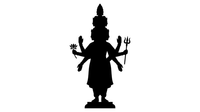 Silhouette of multi-armed deity figure with headdress and symbols