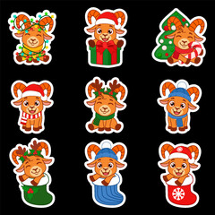 Obraz premium Cute Christmas Goat Character Sticker Collection
