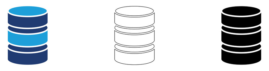 Multicolor Database Icon Set with Filled and Outline Styles for Data Storage Database Management Information Systems Server Infrastructure and Digital Technology Isolated on Transparent Background © Kasmiri