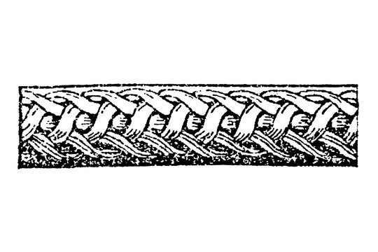 Tresse ornament, interlocking weave pattern of interlaced bands and loops within a rectangular border, old vintage illustration, 1897