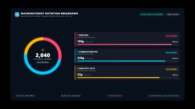 Macronutrient Donut Chart with animated protein, carbohydrate and fat segments and a calorie count-u